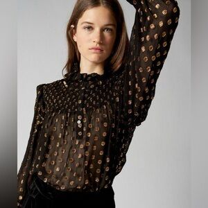 Antik Batik Nova Blouse Sz XS Sheer Blouse with Metallic Gold Dots NWOT
